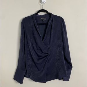 Something Navy Blouse Asymmetrical Large Draping Button